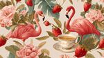 火烈鳥與花卉下午茶圖案