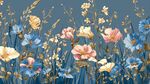 夢幻藍(lán)粉花卉插畫