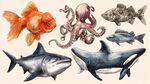 海洋生物水彩插畫(huà)集合