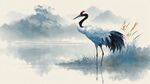湖畔丹頂鶴 水墨詩意景