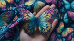 手托五彩斑斕夢(mèng)幻蝴蝶