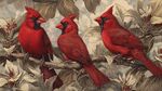 三只紅衣主教鳥棲于枝間