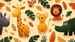 可愛野生動物與植物圖案