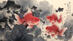 水墨金魚圖 靈動水中游