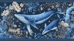 夢幻藍(lán)調(diào)鯨魚與花卉圖景