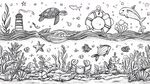 海底世界黑白手繪插畫