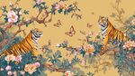雙虎棲花圖