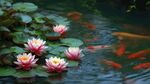 睡蓮池中游弋的錦鯉魚