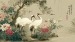 雙鶴棲于繁花綠樹(shù)間