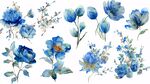 藍(lán)色水彩花卉圖案集合