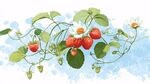 草莓藤蔓與花朵清新插畫