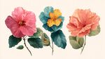 三色花卉插畫