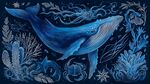 藍(lán)色夢幻海洋鯨魚插畫