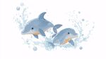 兩只海豚躍出水面插畫