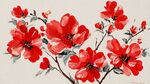 手繪紅色花卉藝術(shù)畫作