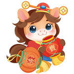 春節(jié)小馬駒拿燈籠招財進寶插畫