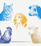 矢量高清動物線稿貓羊狗線條插畫