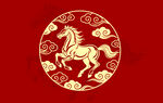 紅底金紋駿馬中式圖案