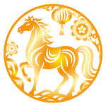 金色駿馬剪紙風吉祥圖案
