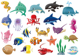 海洋鱼类矢量卡通墙贴