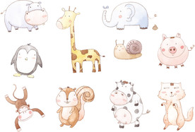 可爱婴儿卡通动物矢量素材