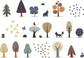 手绘卡通树林矢量背景墙