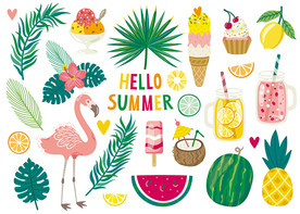 夏季果汁饮料热带风墙贴矢量素材