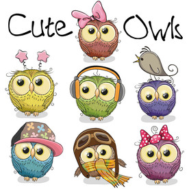 时尚猫头鹰卡通造型设计素材