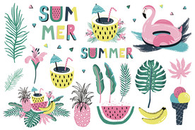 手绘矢量夏季元素设计素材