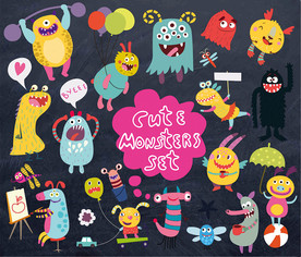 卡通怪物校园黑板墙贴设计素材