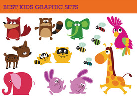 可爱动物矢量墙贴设计素材