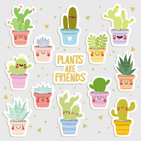 可爱仙人掌贴纸设计素材