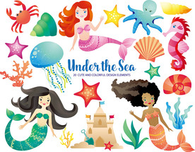 美人鱼矢量卡通墙贴设计素材