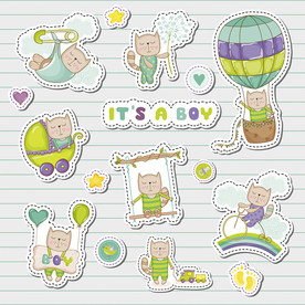 婴儿可爱卡通贴纸设计素材
