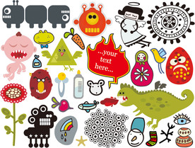 朋克卡通矢量墙贴设计素材