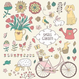 可爱小花园矢量素材