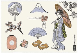 手绘矢量日本民间素材