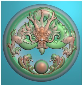 圆形正面盘龙挂件龙牌精雕图浮雕