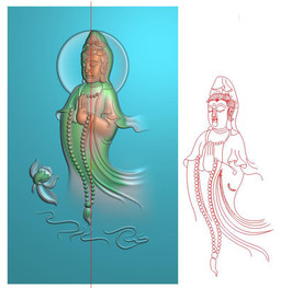 莲花半身观音玉雕挂件牌子精雕图