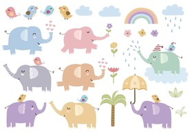 可爱大象卡通动物素材