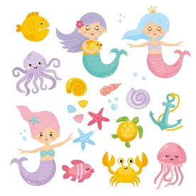 可爱美人鱼矢量卡通素材