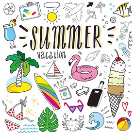 手绘夏季元素背景墙