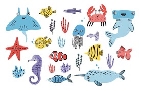 海底世界矢量卡通背景墙
