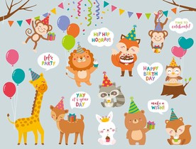 卡通动物儿童房背景墙