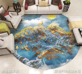 富贵金山新中式抽象圆形地毯