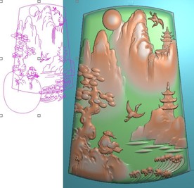 山水松鹤挂件玉雕松树牌子精雕图