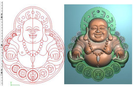 铜钱弥勒佛笑佛挂件精雕图浮雕图