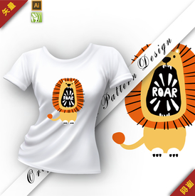 矢量原创可爱狮子字母插图图案