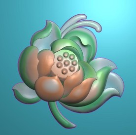 莲花挂件精雕图荷花浮雕图灰度图