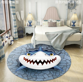 大白鲨3D儿童房卡通地垫地毯